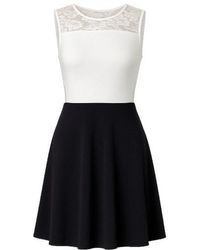 Conquista - Neutrals Lace Detail Skater Dress - Lyst