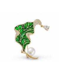 Angel Barocco - Enamel Leaf Brooch With Freshwater Pearl - Lyst