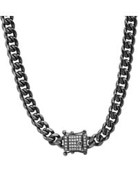 Steeltime - Stainless Steel 8Mm Ip Plated Miami Cuban Necklace Chain With Cz Box Clasp 24 Inch - Lyst