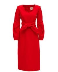 Julia Allert - Designer Fitted Midi Dress With Belt - Lyst