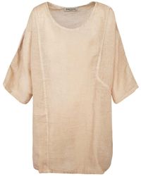 Haris Cotton - Neutrals Front Pocket Curve Linen Gauze Blouse With Batwing Sleeve Beach Sand - Lyst