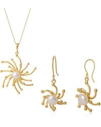 Spero London - Pearl Sun Molten Dripping Sunburst Sterling Pendant Necklace & Drop Earring Set - Lyst