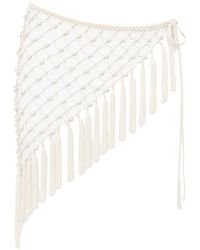 Tohen - Neutrals Beaded Scarf Cream - Lyst