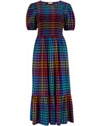 Sugarhill - Yolanda Midi Shirred Dress Multi, Dark Gingham - Lyst
