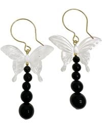 Farra - Butterfly Shell With Obsidian Statement Earrings - Lyst