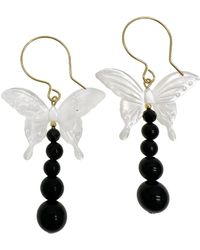 Farra - Butterfly Shell With Black Obsidian Statement Earrings - Lyst