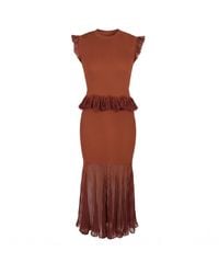 Modenaire - Ribbed Peplum Top Sheer Hem Midi Skirt Set - Lyst