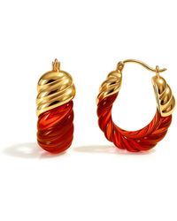 Gold & Honey - Ruby Rope Shrimp Lucite Birthstone Hoop Earrings - Lyst