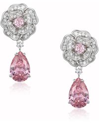 Santinni - Baroness Flower & Pink Crystal Drop Silver Earrings - Lyst