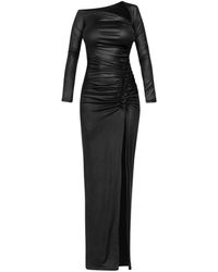 Cliché Reborn - Maxi Asymmetric Long Sleeve Dress With Ruched Detail In - Lyst