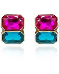 Michael Nash Jewelry - Clara Fuschia And Peacock Double Stone Clip Earrings - Lyst