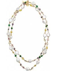 Farra - Colorful Zircon Chain With Baroque Pearl Double Layers Necklace - Lyst