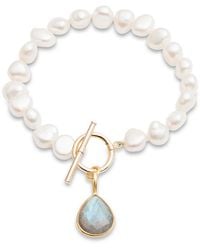 Pearls of the Orient Online - Neutrals Clara Cultured Freshwater Pearl Bracelet With A Labradorite Drop Pendant - Lyst