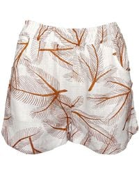 Haris Cotton - Printed Linen Blend Shorts With Elastic Waist Copper Fern - Lyst