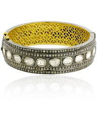 Artisan - Natural Rose Cut Diamond With 18k Gold & 925 Silver Victorian Bangle - Lyst