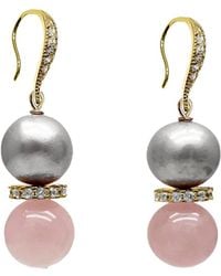 Farra - Rose Quartz And Freshwater Pearls Earrings - Lyst