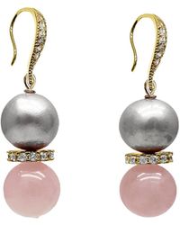 Farra - Pink Rose Quartz And Gray Freshwater Pearls Earrings - Lyst
