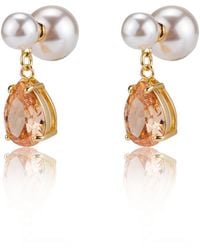 Miss Cecilia - Gianna Double Pearl Pendant Earrings - Lyst