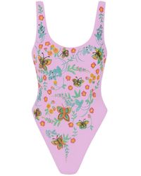 Oceanus - Alabama Floral Hand Embroidered One Piece Swimsuit - Lyst