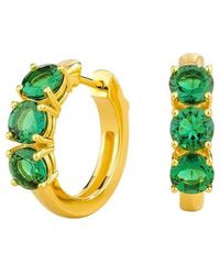 Juvetti - Tres Emerald Three-Stone Huggie Hoop Earrings - Lyst