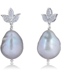 Kaizarin - South Sea Pearl Earrings & Lotus Diamond Earrings - Lyst