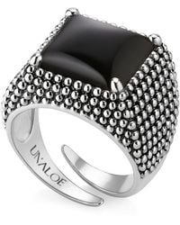 Unaloe - Sterling Ring With Onyx – Bold Design With Adjustable Band - Lyst