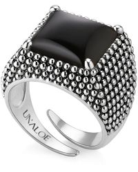 Unaloe - Sterling Ring With Onyx – Bold Design With Adjustable Band - Lyst