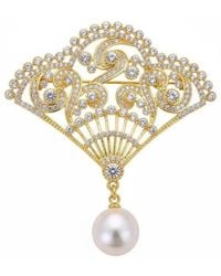 Angel Barocco - Natural Freshwater Pearl Fan Brooch With Zircon - Lyst