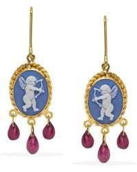 Vintouch Italy - Cupido Sky Cameo And Garnet Earrings - Lyst