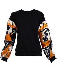 Lalipop Design - Sweatshirt With Printed Sleeves & Suede Fringe Details - Lyst