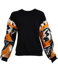Lalipop Design - Sweatshirt With Printed Sleeves & Suede Fringe Details - Lyst