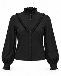 Carloslines - Ruffle Stand Collar Long Sleeve Striped Satin Jacquard Shirt - Lyst