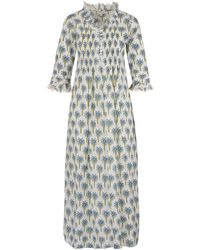 At Last - Cotton Annabel Maxi Dress In With Blue Palm - Lyst