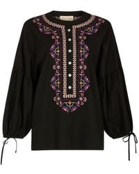 Raffya - Anai Half Placket Embroidered Blouse - Lyst
