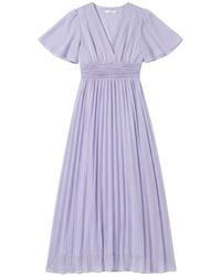 LAtelier London - Lilac Pleated Midi Dress With Flutter Sleeves - Lyst