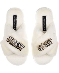 Laines London - Neutrals Classic Laines Slippers With Classy Cunt Brooches - Lyst