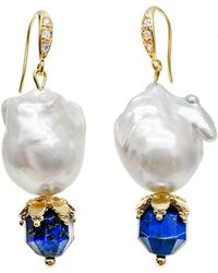 Farra - Baroque Pearls With Lapis Earrings - Lyst