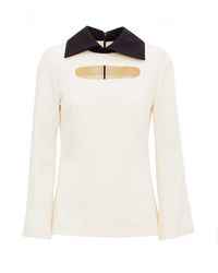 Julia Allert - Fitted Ecru Blouse With Cutouts - Lyst