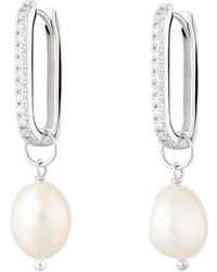 Scream Pretty - Sparkle Oval Hoop Earrings With Baroque Pearls - Lyst