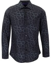 lords of harlech - Norman Leopard Smoke Printed Cotton Long-Sleeve Shirt - Lyst