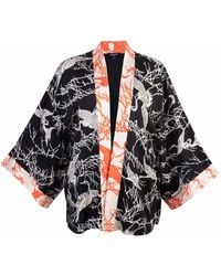 Artemis Muse - Japanese Crane Print & Ivory Short Kimono - Lyst