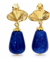 Way to Chic - Deep Agate & Ginkgo Leaf Earrings - Lyst