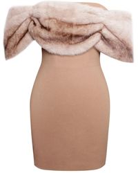 Miss Circle New York - Nadira Off Shoulder Fur Trim Mini Dress - Lyst