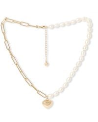 Pearls of the Orient Online - Amare Oval Cultured Freshwater Pearl & Chain Necklace With Heart - Lyst
