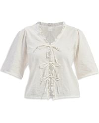 REISTOR - Relaxed Fit Top With Ruffles & Front-Ties - Lyst