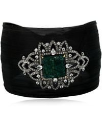 Artisan - 18k Gold 925 Silver In Pave Diamond & Carved Emerald With Sapphire Mesh Bangle - Lyst