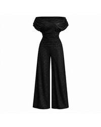 Atom Label - Carbon Sequin Bardot Wide Leg Jumpsuit - Lyst