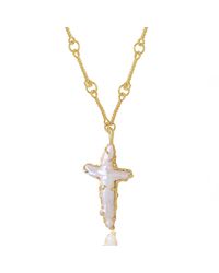 Ece London - The Tethys Baroque Pearl Cross With The Roman Chain - Lyst