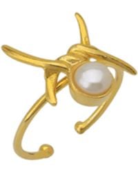 Spero London - Barbed Wire Design Pearl Adjustable Sterling Natural Hammered Ring - Lyst