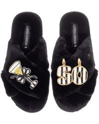 Laines London - Classic Laines Slippers With Stripe 50Th Birthday & Glass Of Champagne Brooches - Lyst